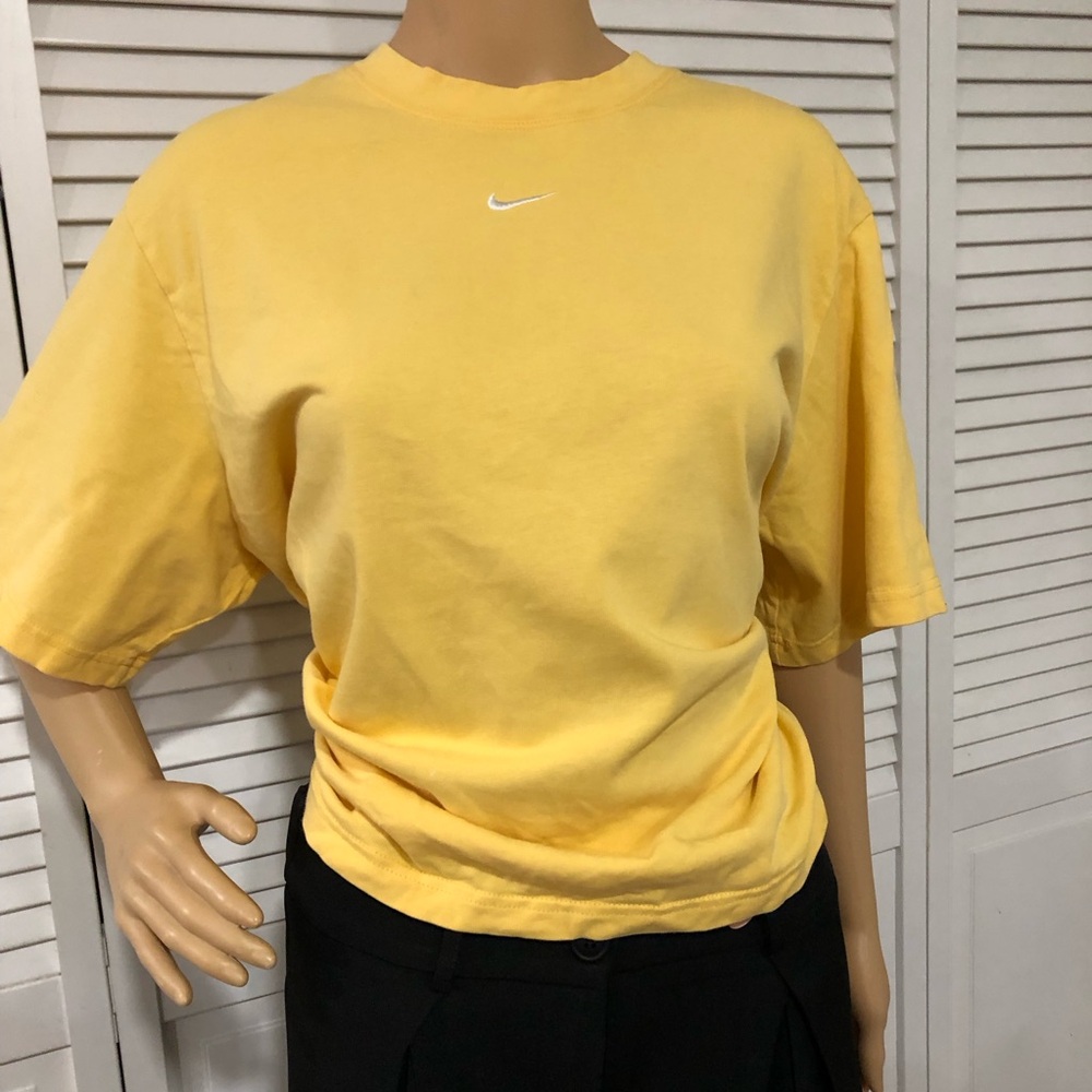 Nike Yellow Cropped Crew T-Shirt with Center Swoosh